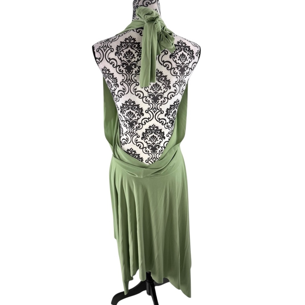 Norma Kamali Convertible Handkerchief Dress Sage Green Multi-Way Halter Cocktail - Picture 8 of 10